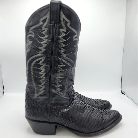 Justin Vintage Black Python Snakeskin Men's Cowboy Boots Handmade Size 8.5 D - Picture 5 of 14